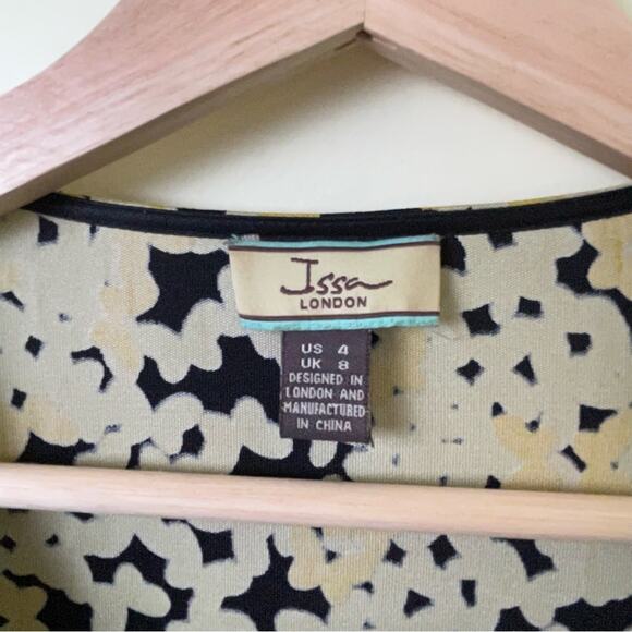 Issa London Black & Yellow Butterflies Cinch Waist Belted Dress SZ 4 - Picture 9 of 11